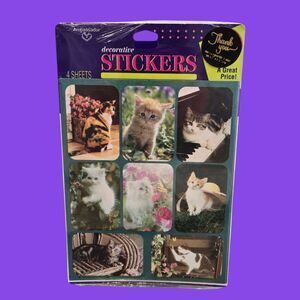 1992 Sealed NEW Vintage Hallmark Stickers Sweet Garden Cat on Piano Cute Kittens